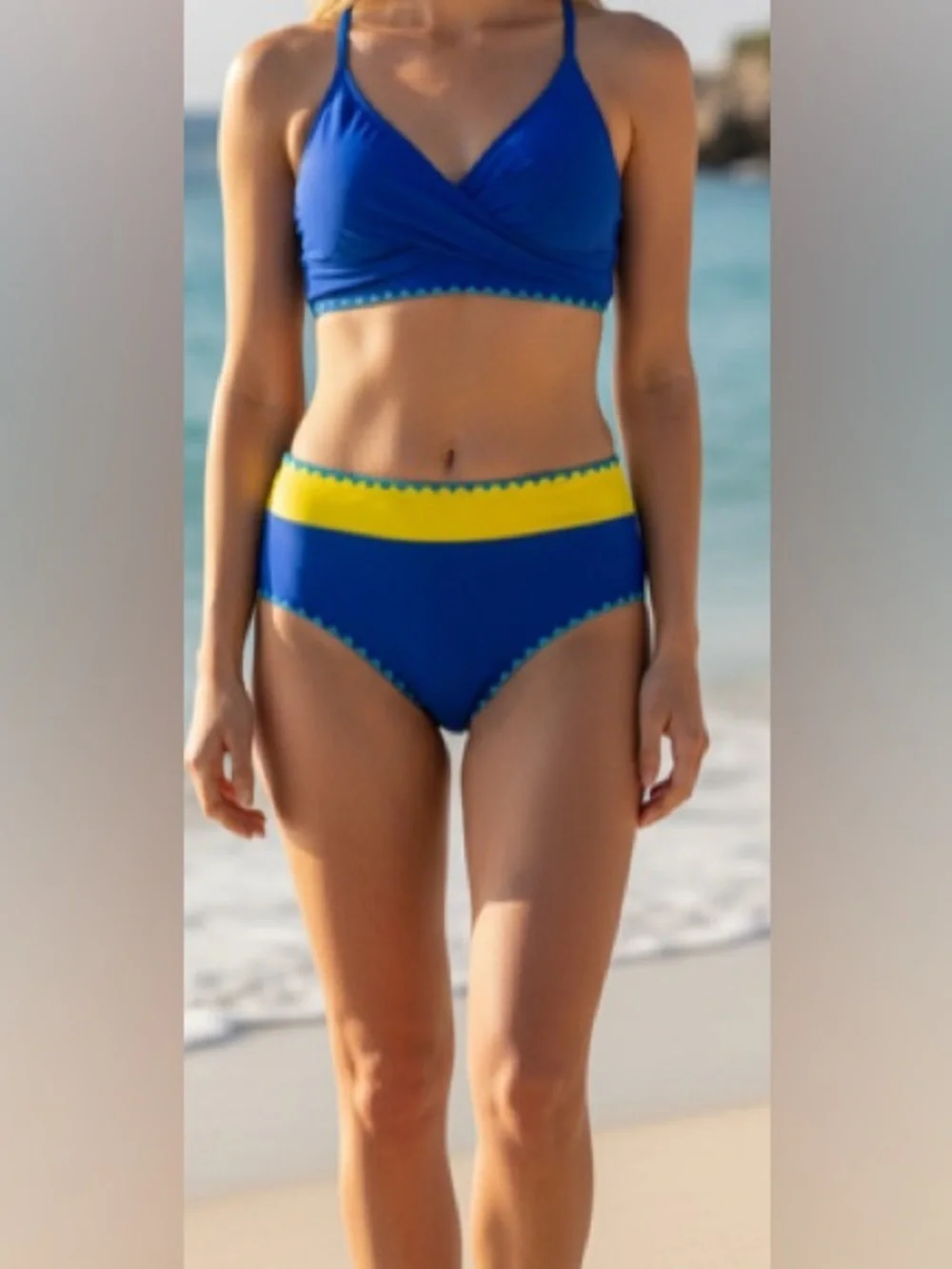 NWT-15-16 Y Kids 4Ever Co. High Waist Sporty Bikini Color Block crochet trim.